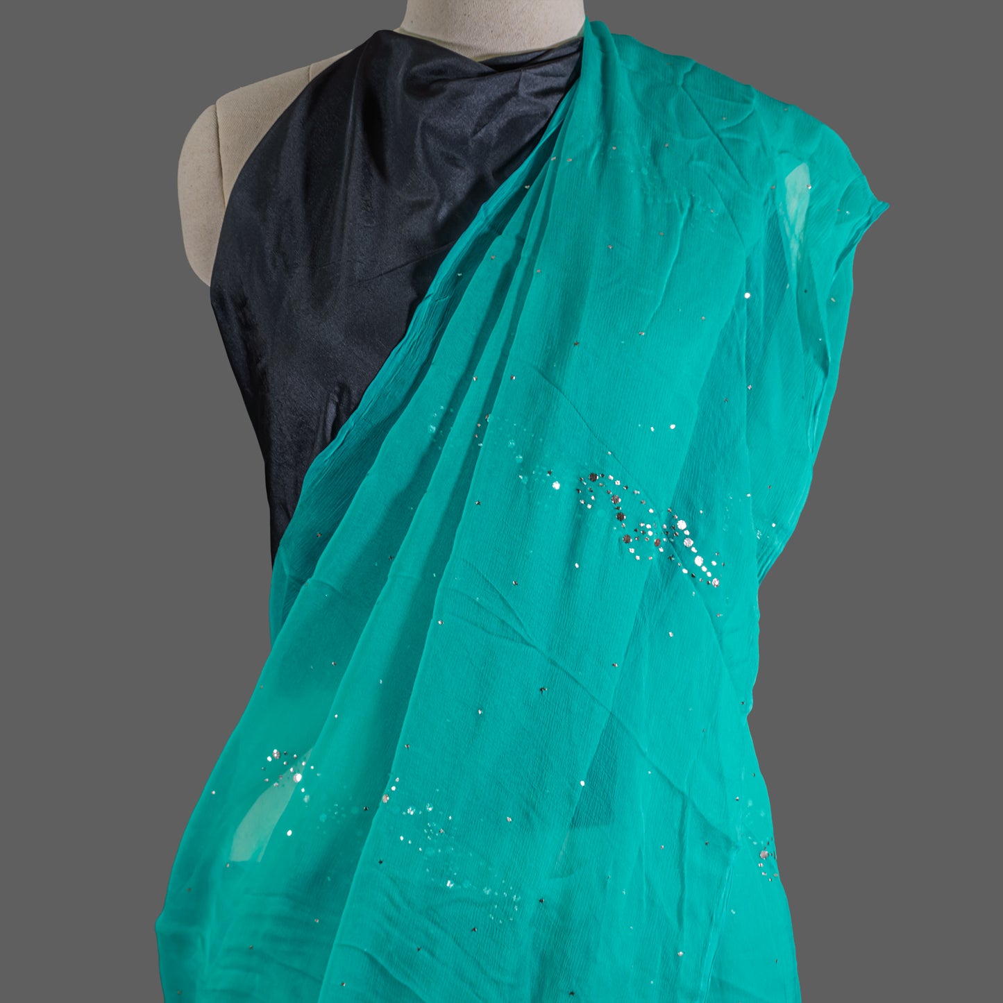 PURE CHIFFON SAREE-AQUA GREEN -MUKESH- CHIFFON SAREE COLLECTION | simmpli ethnicc