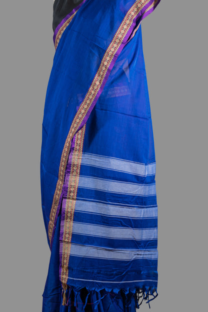 Fine Cotton Handloom  Saree- Royal Blue- Woven Thread Border