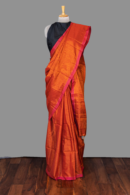 HANDLOOM COTTON TISSUE SAREEE-BURNT ORANGE-SHIMMER-HANDLOOM SAREE COLLECTION | simmpli ethnicc (Copy)