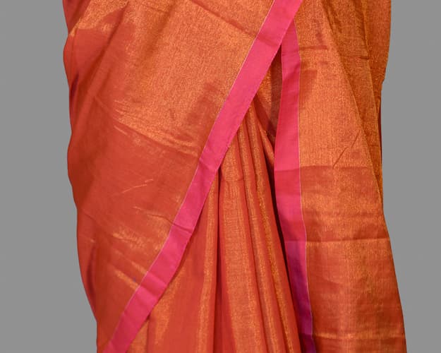 Handloom Cotton Tissue Saree-Burnt Orange-Shimmer