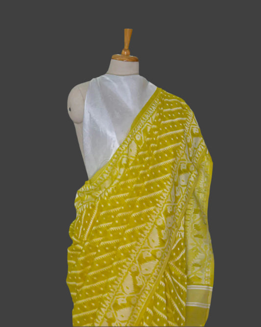 Neon Green Intricately woven saree | simmpli ethnicc