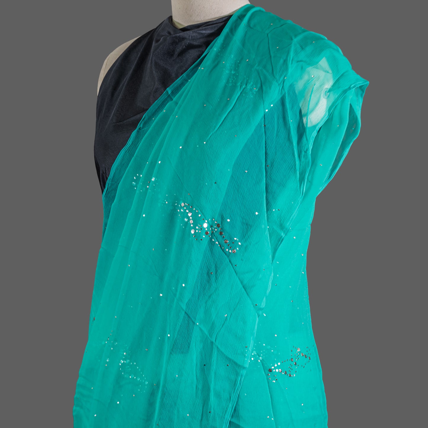 PURE CHIFFON SAREE-AQUA GREEN -MUKESH- CHIFFON SAREE COLLECTION | simmpli ethnicc