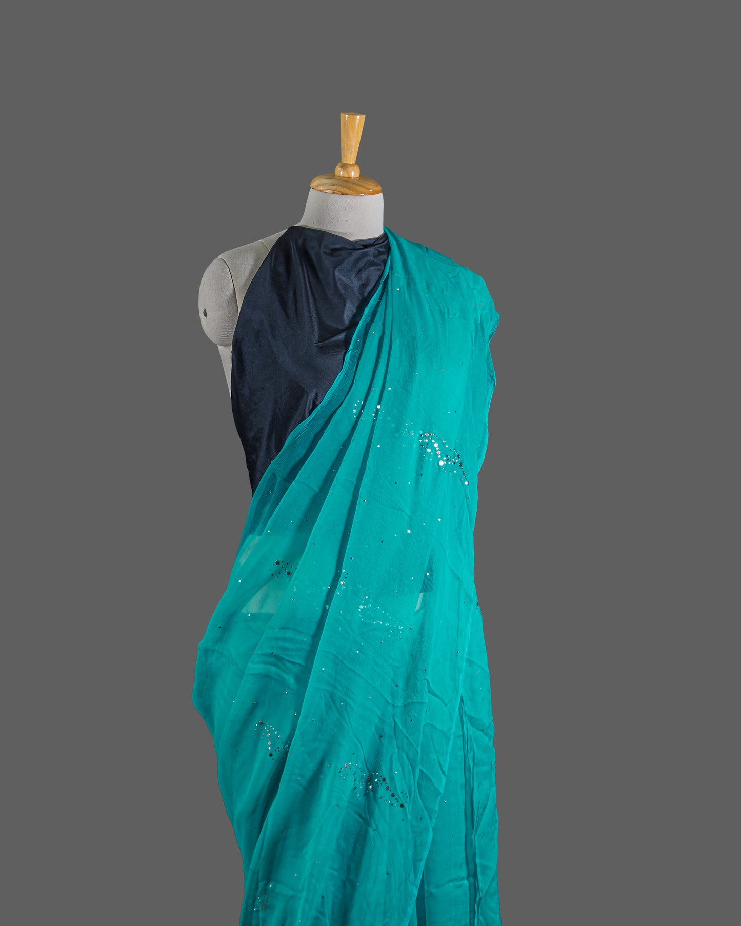 PURE CHIFFON SAREE-AQUA GREEN -MUKESH- CHIFFON SAREE COLLECTION | simmpli ethnicc