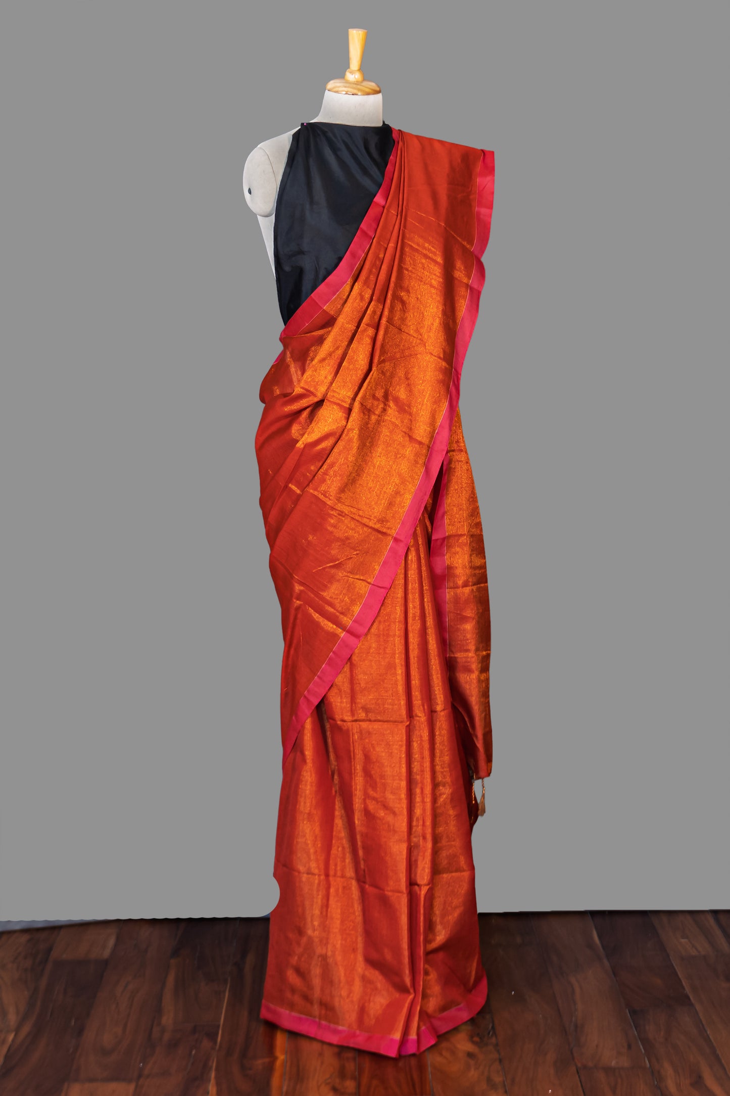 HANDLOOM COTTON TISSUE SAREEE-BURNT ORANGE-SHIMMER-HANDLOOM SAREE COLLECTION | simmpli ethnicc (Copy)