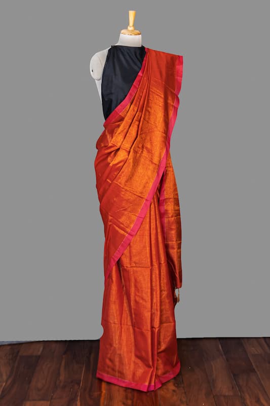 Handloom Cotton Tissue Saree-Burnt Orange-Shimmer