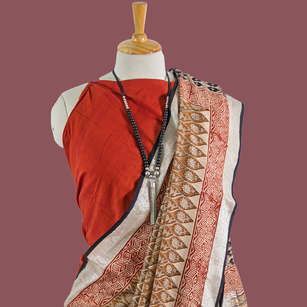Cotton Linen Printed Beige  Saree