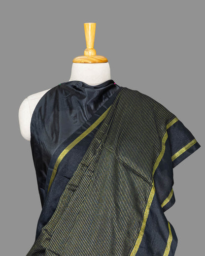 Black Golden stripes Handloom Cotton Saree | simmpli ethnicc