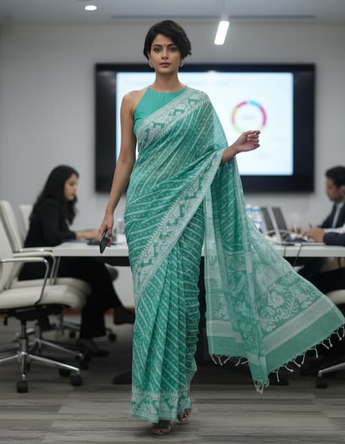 Handloom Cotton saree-Sea Green-Woven