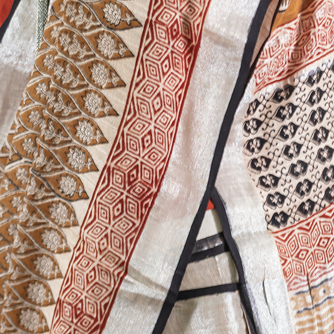 Cotton Linen Printed Beige  Saree