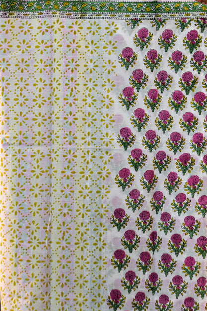 MUL COTTON SAREE-PINK-LIME GREEN-FLORAL PRINT -PRINTED SAREE COLLECTION | simmpli ethnicc