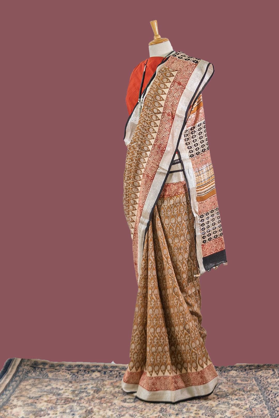 Cotton Linen Printed Beige  Saree