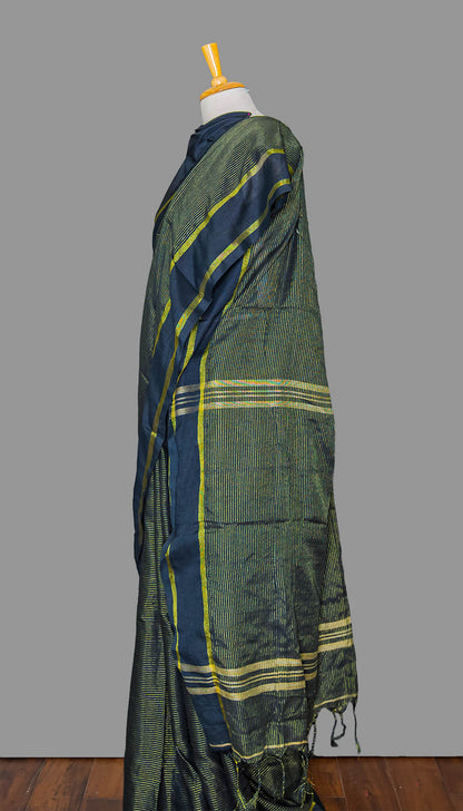 Black Golden stripes Handloom Cotton Saree | simmpli ethnicc