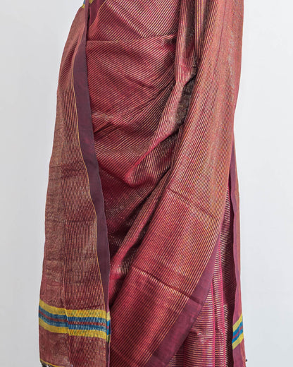 Maroon Striped Handloom cotton Saree
