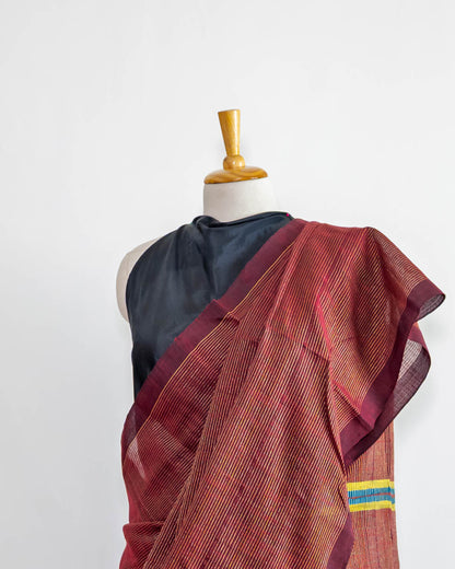 Maroon Striped Handloom cotton Saree