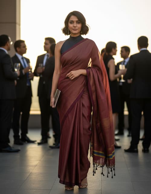 Handloom Cotton Saree-Maroon Red-Striped