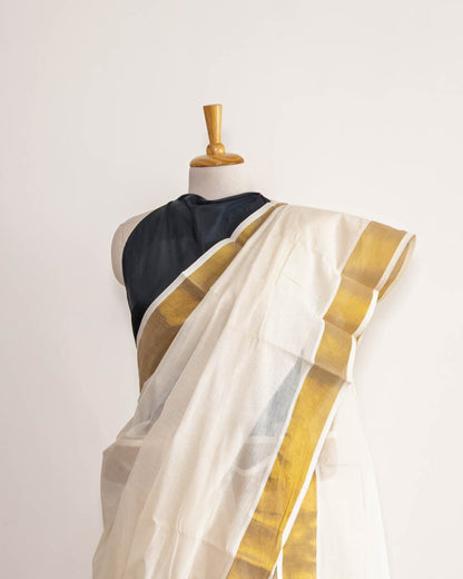 simmpli ethnicc | OFF WHITE GOLDEN BORDER COTTON SAREE