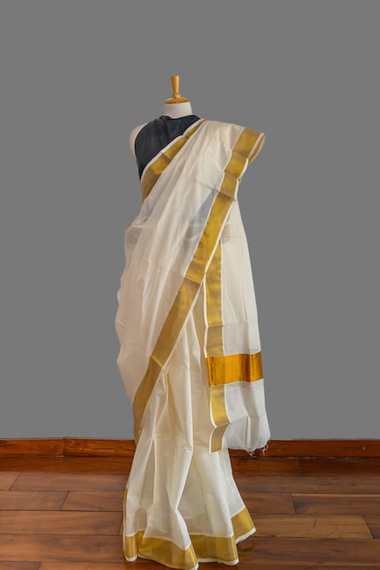 Fine Cotton Saree-Off White-Golden Border
