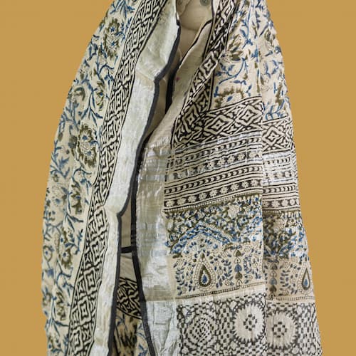 Cotton Linen Saree-Sage Green-Printed