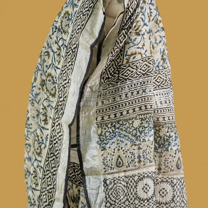 Cotton Linen Saree-Sage Green-Printed
