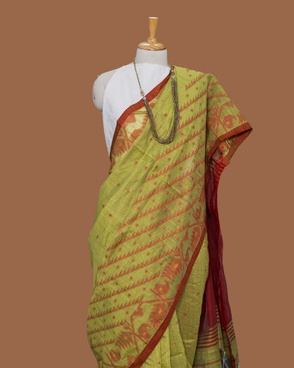 Olive Green Saree -Handloom | simmpli ethnicc