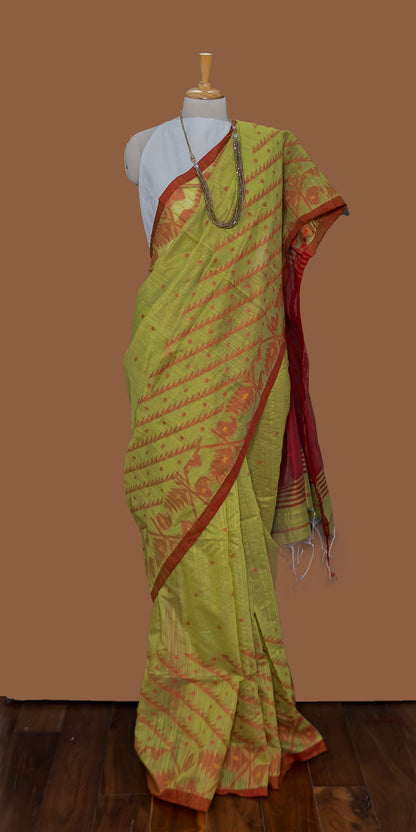 Olive Green Saree -Handloom | simmpli ethnicc