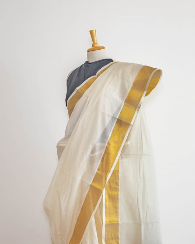 Fine Cotton Saree-Off White-Golden Border