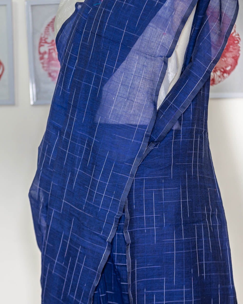 HANDLOOM COTTON SAREE-LIGHT NAVY BLUE-WHITE WOVEN DESIGN-HANDLOOM SAREE COLLECTION | simmpli ethnicc