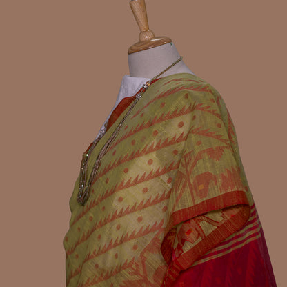 Olive Green Saree -Handloom | simmpli ethnicc