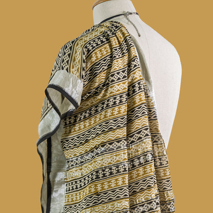 simmpli ethnicc | BEIGE-SAGE GREEN COTTON LINEN PRINTED SAREE