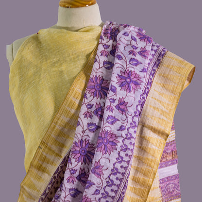 Purple Printed Floral Maheshwari Cotton Saree | simmpli ethnicc