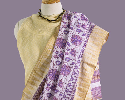 Purple Printed Floral Maheshwari Cotton Saree | simmpli ethnicc