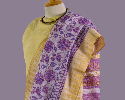 Purple Printed Floral Maheshwari Cotton Saree | simmpli ethnicc