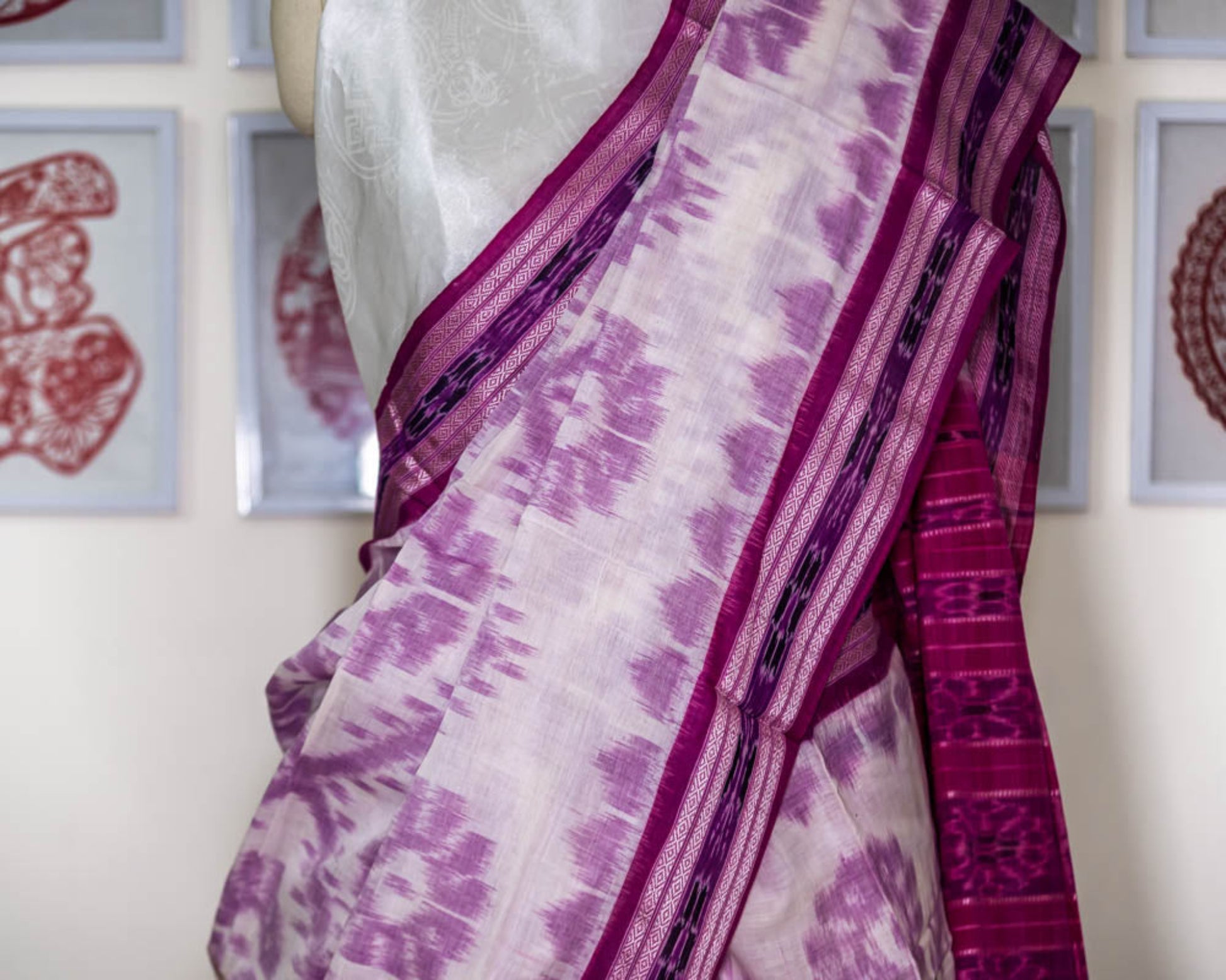 simmpli ethnicc | WHITE/ PURPLE IKAT KHADI COTTON SAREE