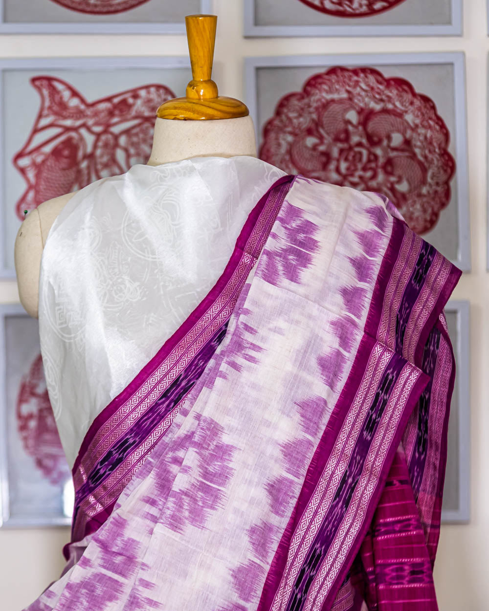 simmpli ethnicc | WHITE/ PURPLE IKAT KHADI COTTON SAREE