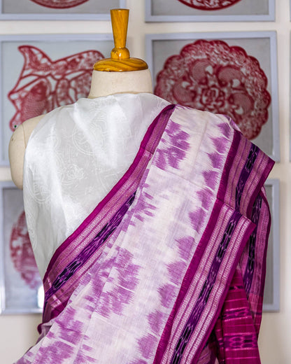 simmpli ethnicc | WHITE/ PURPLE IKAT KHADI COTTON SAREE