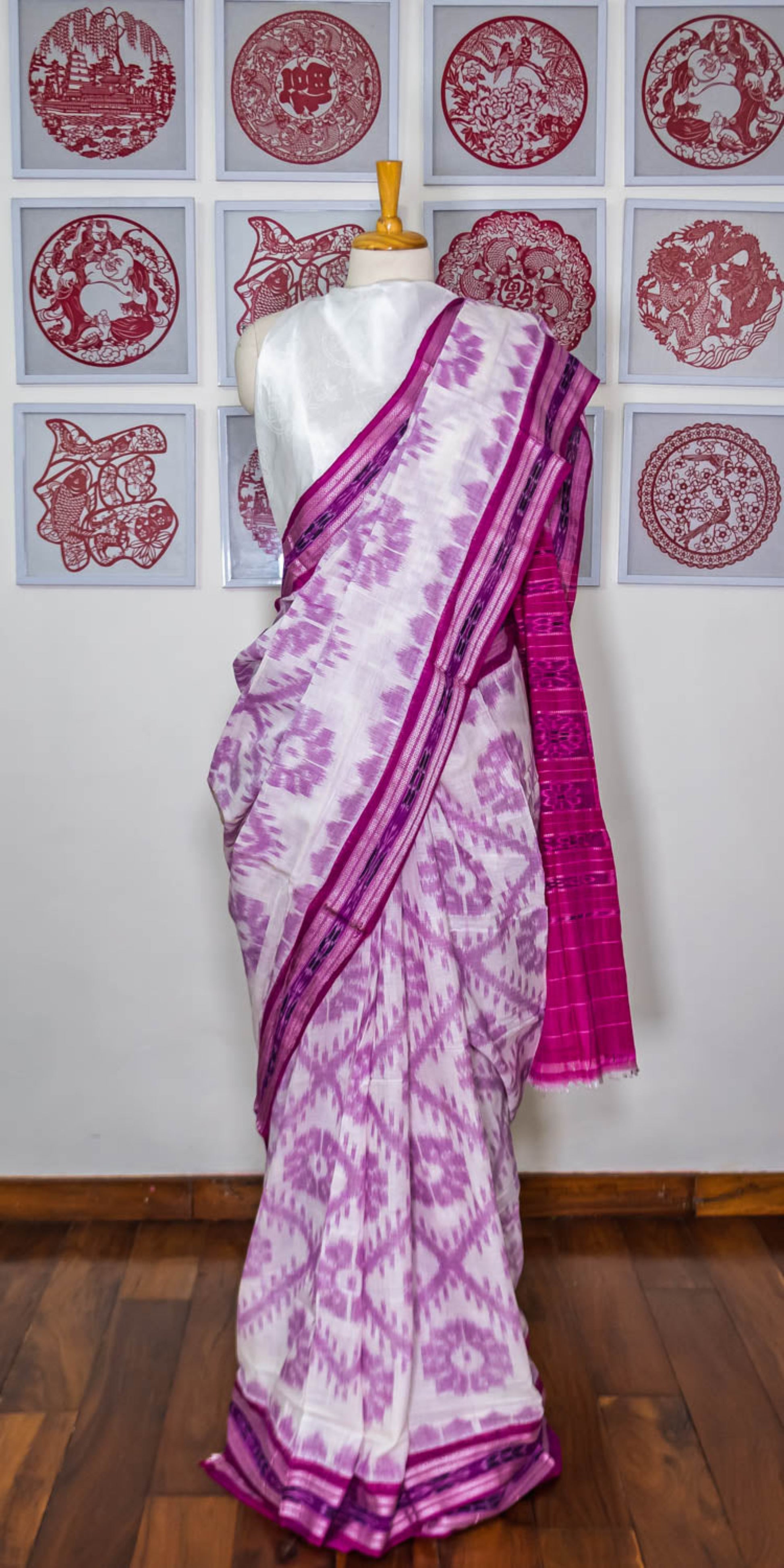 simmpli ethnicc | WHITE/ PURPLE IKAT KHADI COTTON SAREE