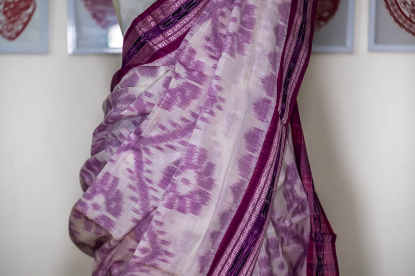 simmpli ethnicc | WHITE/ PURPLE IKAT KHADI COTTON SAREE