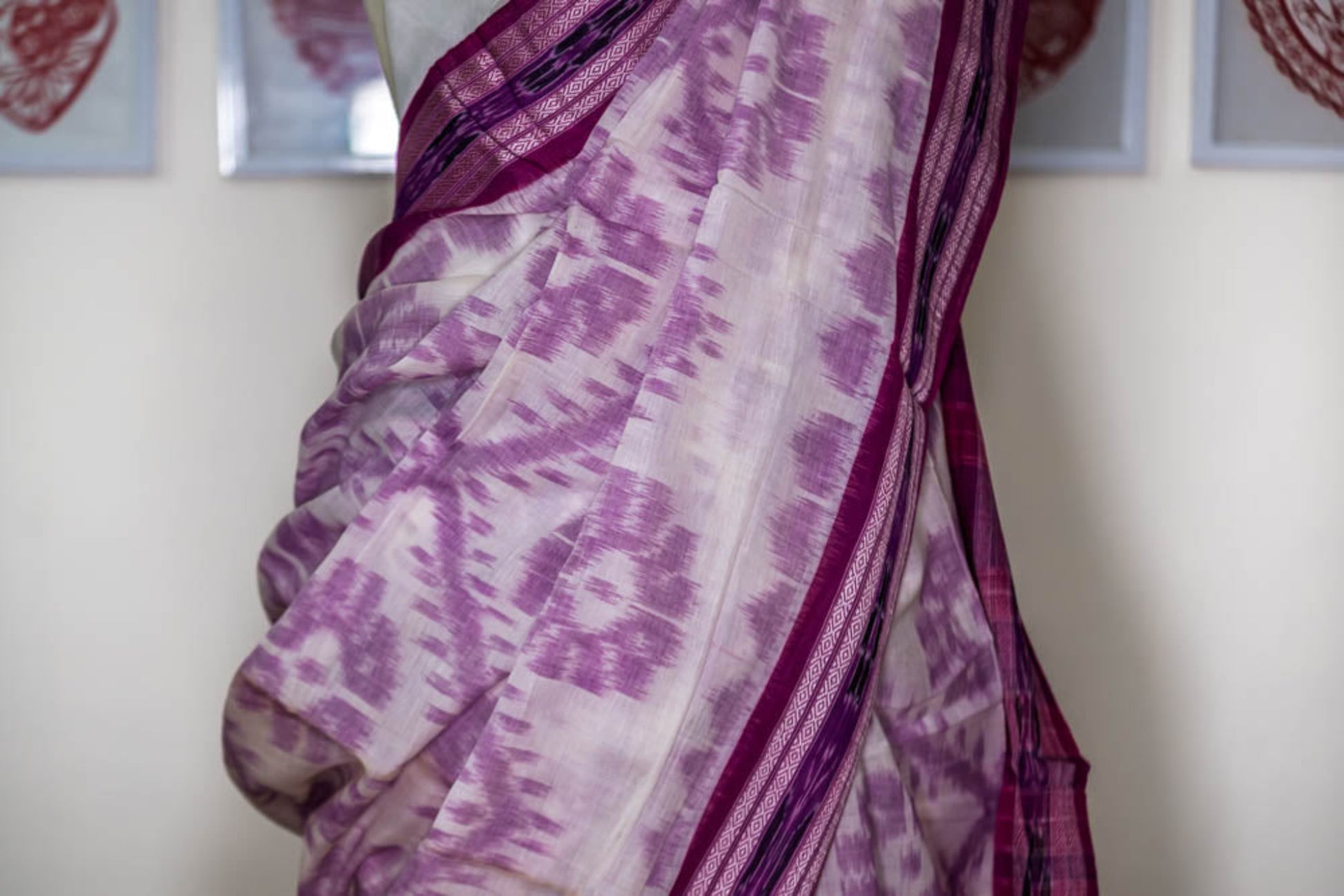 simmpli ethnicc | WHITE/ PURPLE IKAT KHADI COTTON SAREE