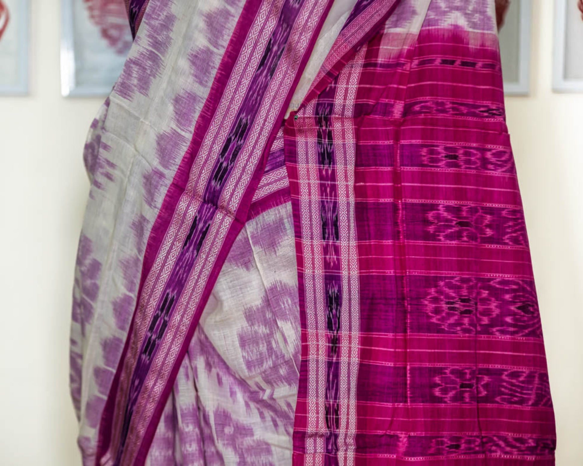 simmpli ethnicc | WHITE/ PURPLE IKAT KHADI COTTON SAREE