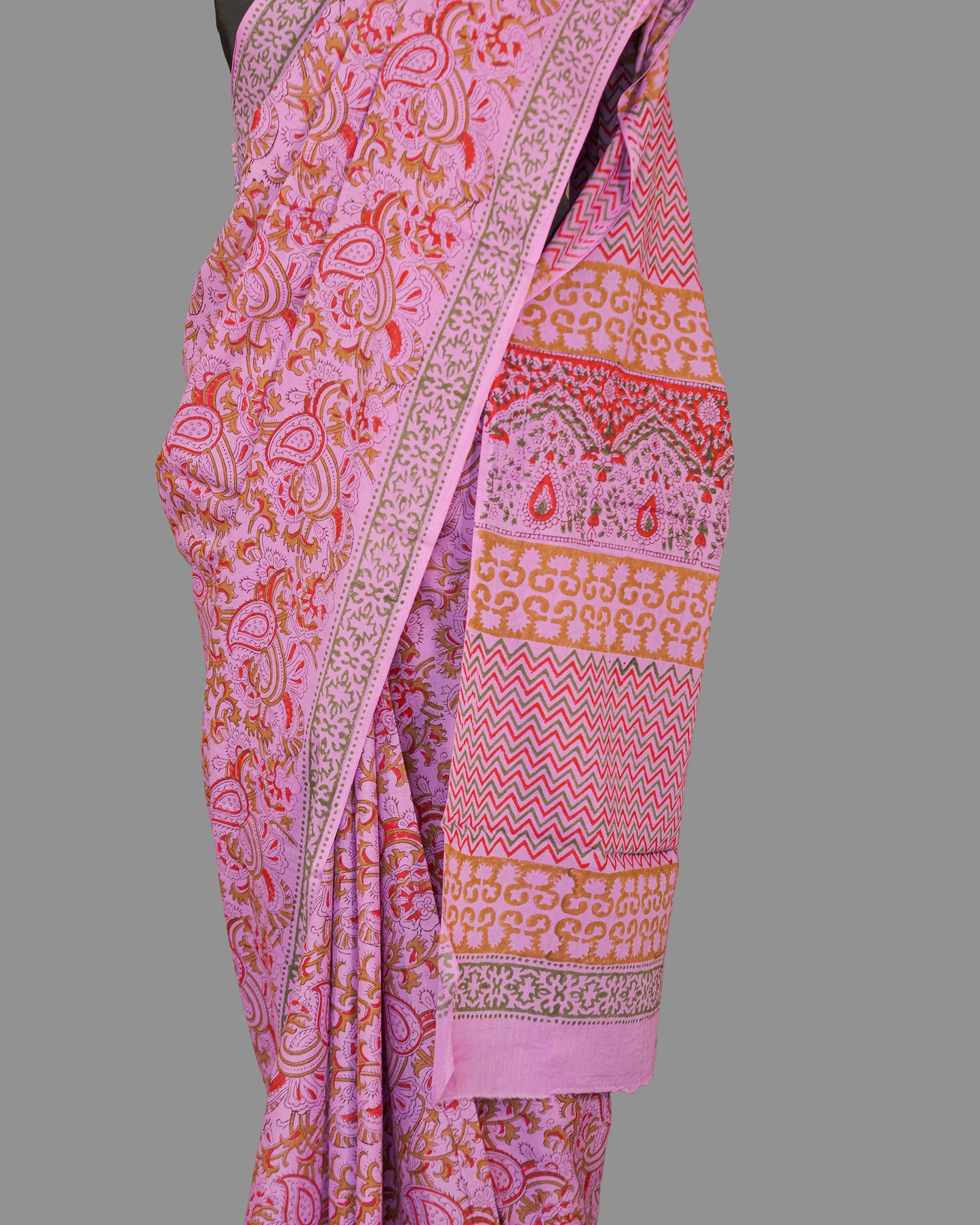 Mul Cotton Saree | Mauve Purple | Hand Block Printed Floral