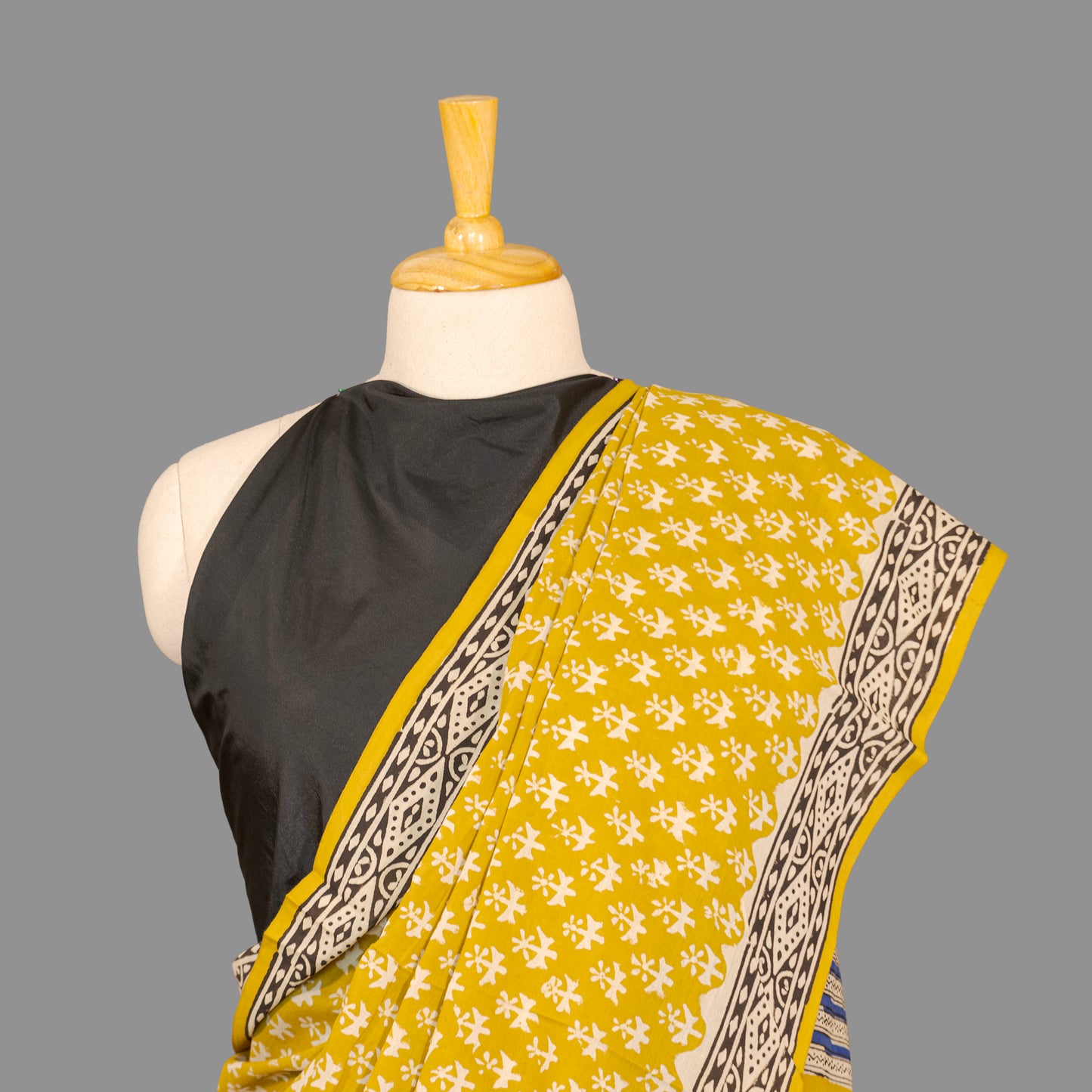 Mul Cotton Saree-Warm Olive Green-Block Printed