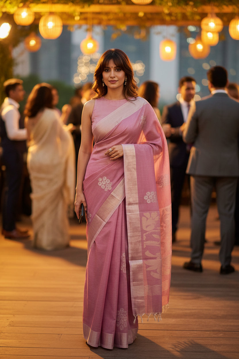 Fine Cotton Handloom Saree-Lilac  Purple- Booties