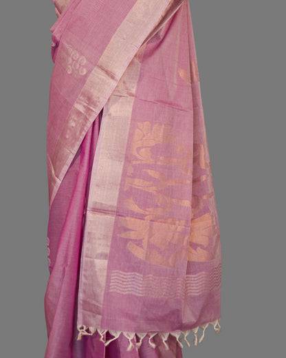 Fine Cotton Handloom Saree-Lilac  Purple- Booties