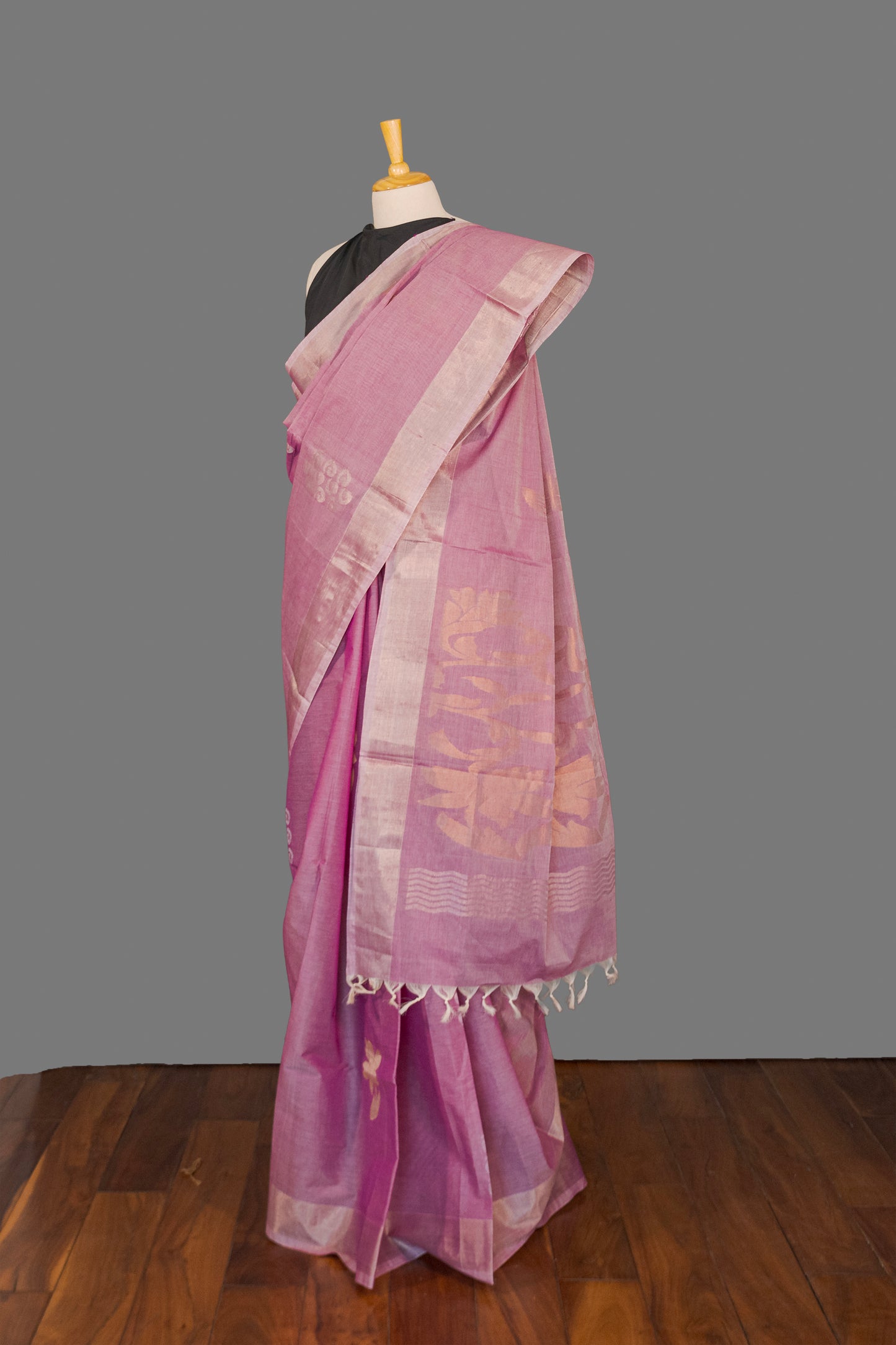 Fine Cotton Handloom Saree-Lilac  Purple- Booties