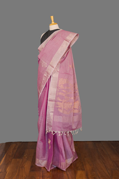 Fine Cotton Handloom Saree-Lilac  Purple- Booties