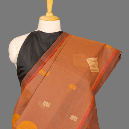 Fine Cotton Handloom Saree-Bronze Brown - Geometrical Booties