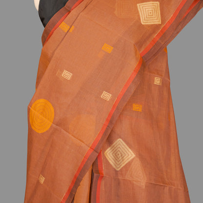 Fine Cotton Handloom Saree-Bronze Brown - Geometrical Booties