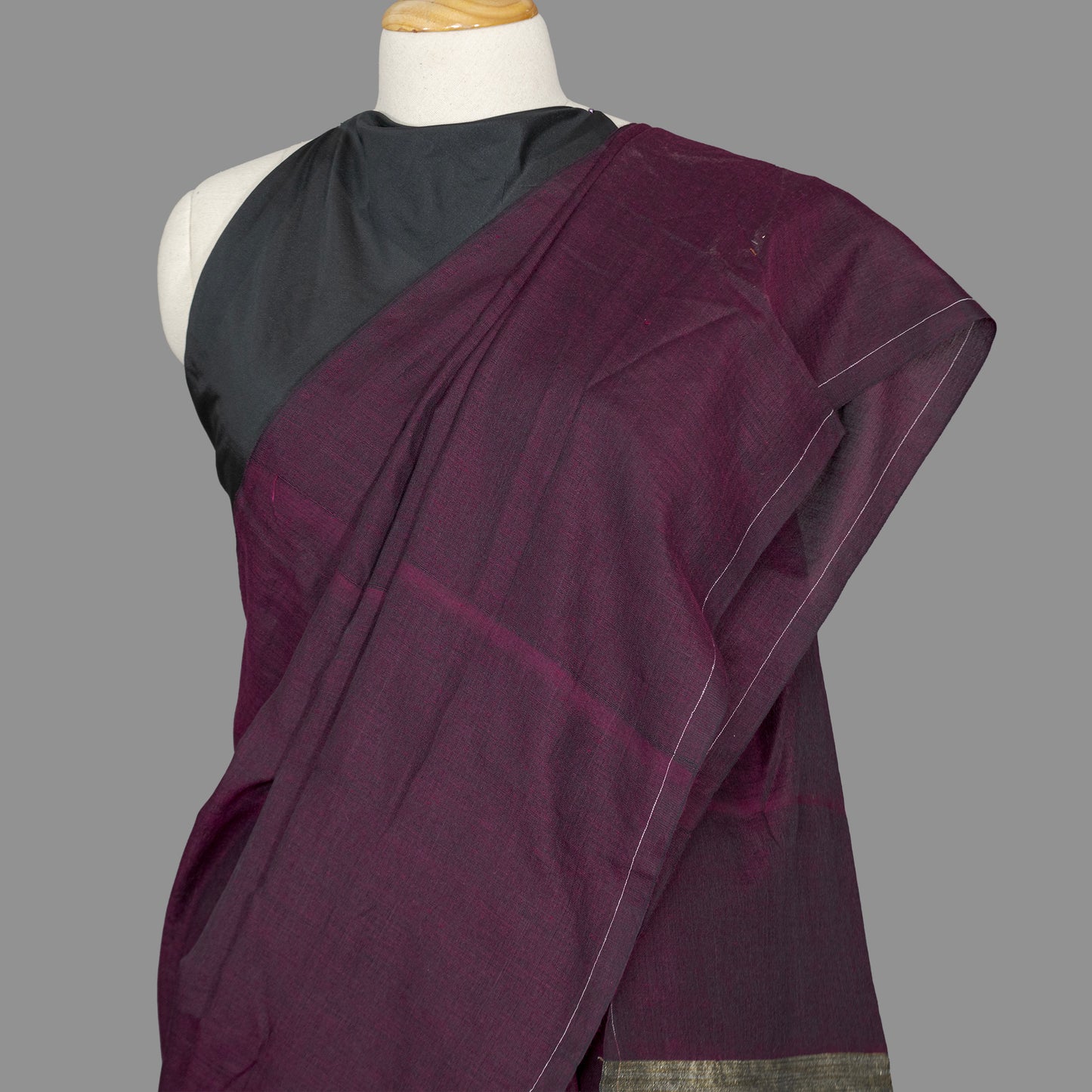 Handloom Cotton Saree-Plum Purple-Plain-Beige Khadi weave  Pallu