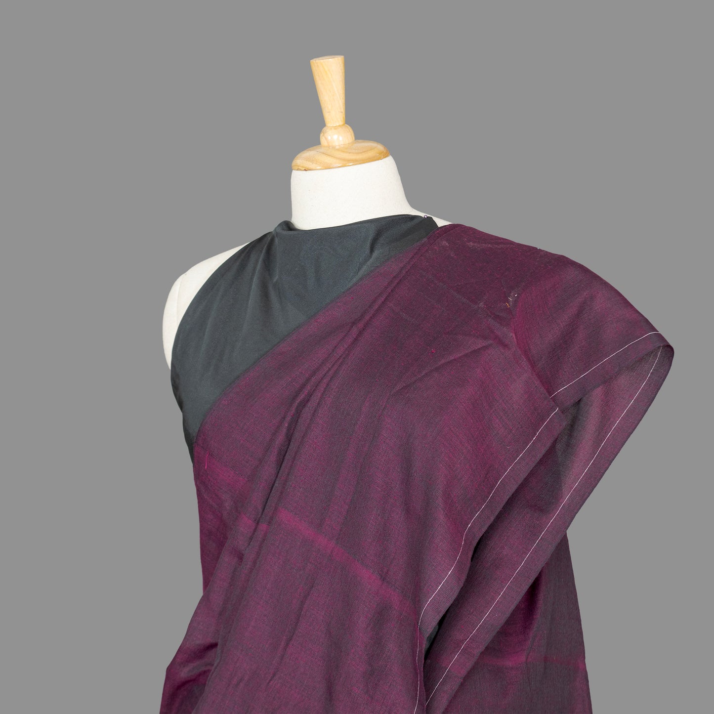 Handloom Cotton Saree-Plum Purple-Plain-Beige Khadi weave  Pallu