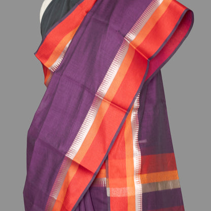 Fine Cotton Maheshwari Saree-Mulberry Purple-Red Woven Border